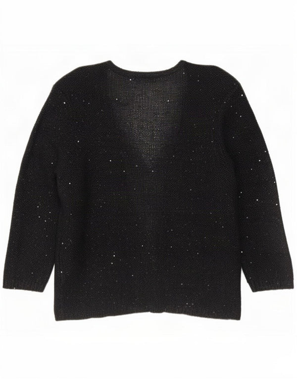 Marks & Spencer Damski sweter rozpinany UK 14, duży, czarny, nakrapiany poliester