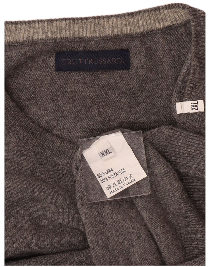 Męski sweter z okrągłym dekoltem Trussardi 2XL, szara wełna