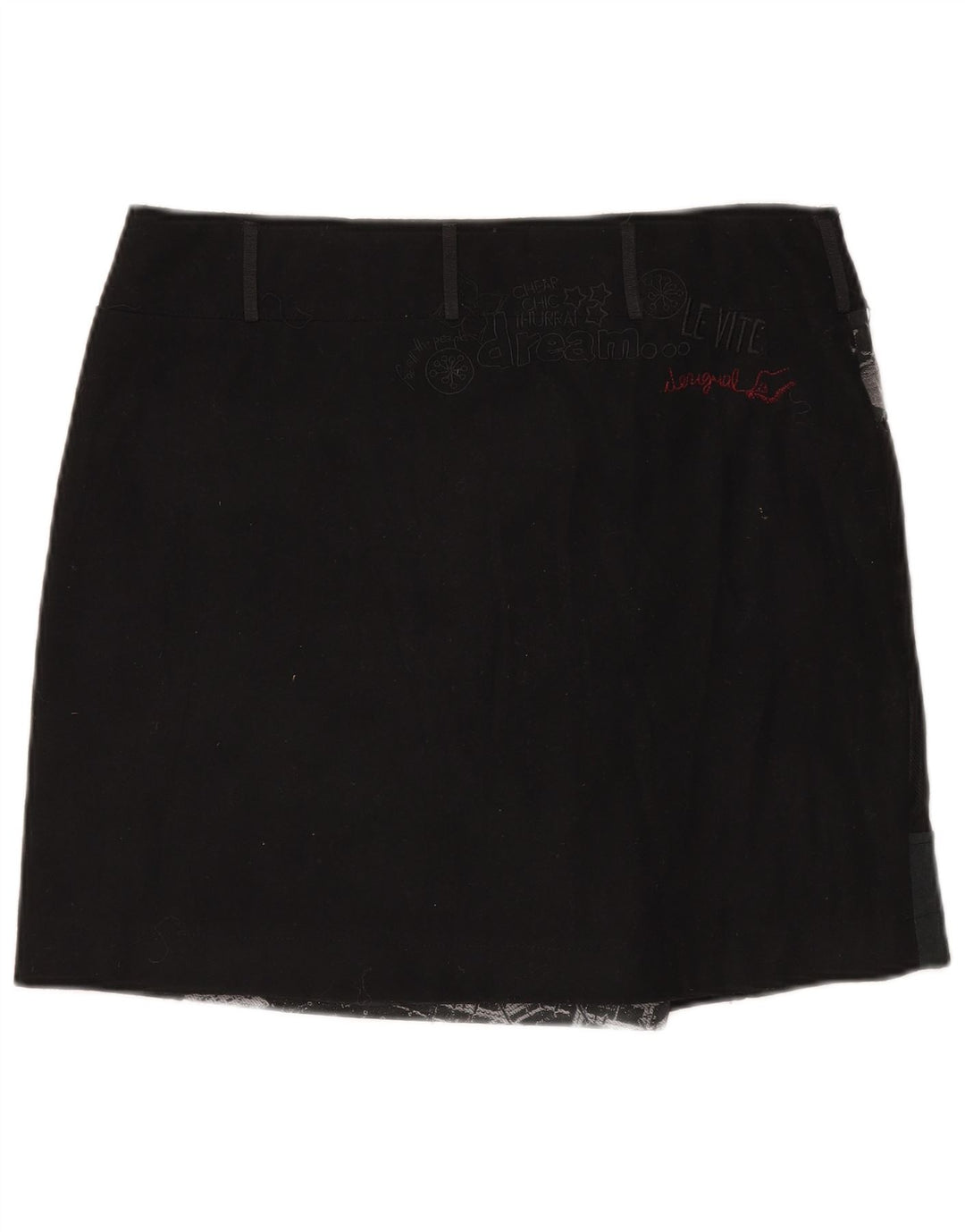 Desigual damska mini spódniczka kopertowa EU 44 XL W35 czarna patchworkowa wełna