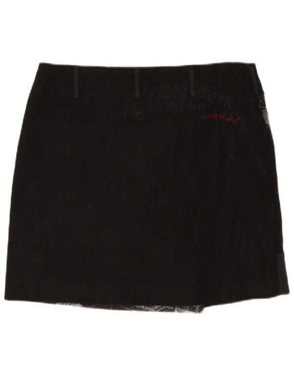 Desigual damska mini spódniczka kopertowa EU 44 XL W35 czarna patchworkowa wełna