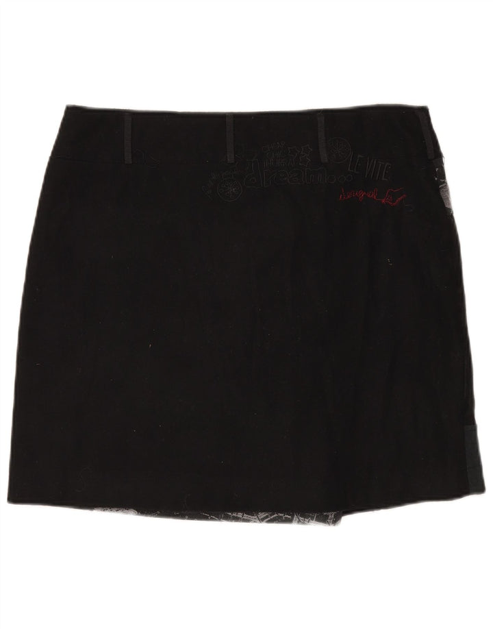 Desigual damska mini spódniczka kopertowa EU 44 XL W35 czarna patchworkowa wełna