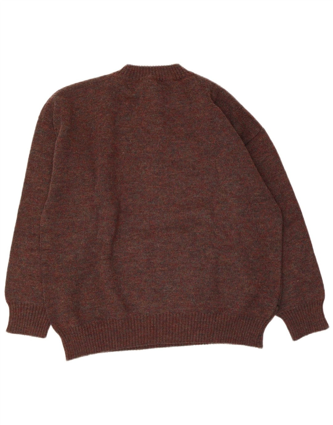 Męski sweter w stylu vintage z graficznym dekoltem i dużym brązowym akrylem