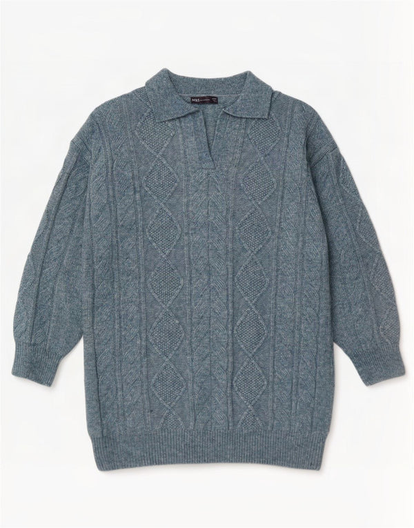 Marks & Spencer Damski sweter polo UK 16, duży, niebieski nakrapiany