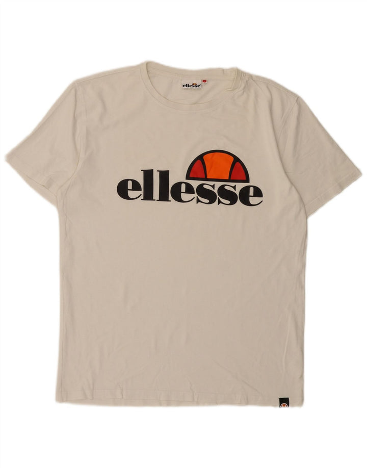 Męski T-shirt z grafiką Ellesse, duży, bawełniany w kolorze złamanej bieli