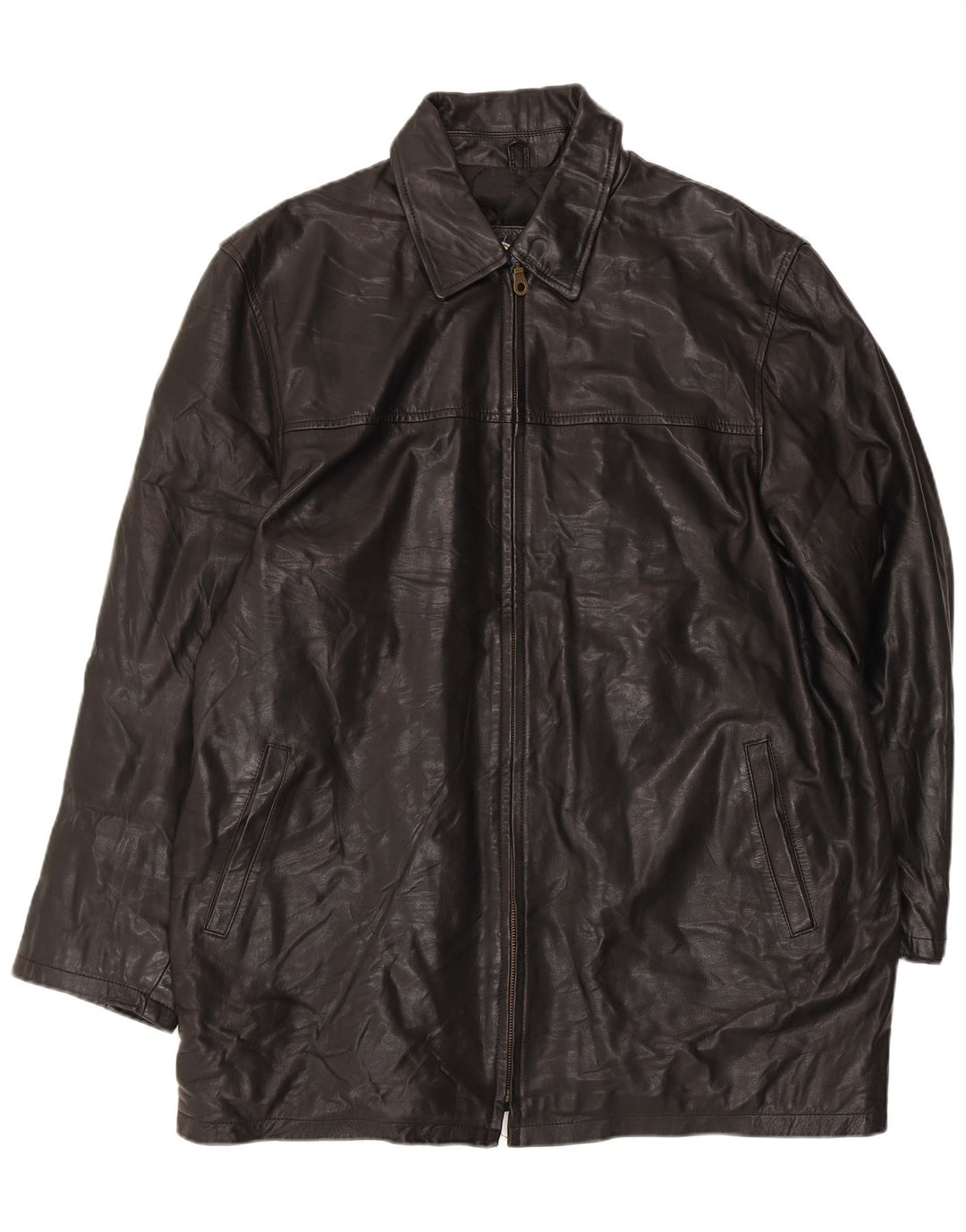 Męski płaszcz skórzany VINTAGE UK 44 2XL czarny