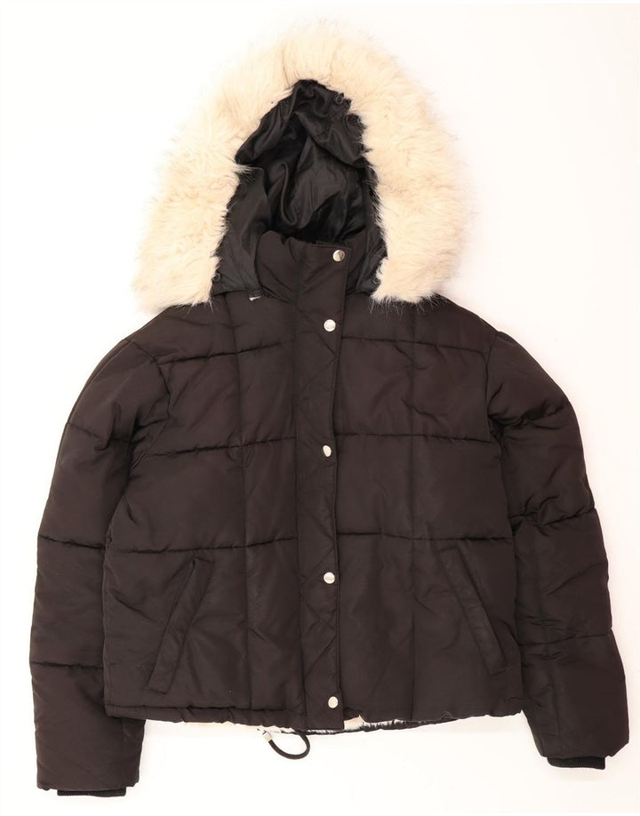 Damska kurtka z kapturem, oversize, wyściełana Topshop UK 8, mała, czarna, poliester