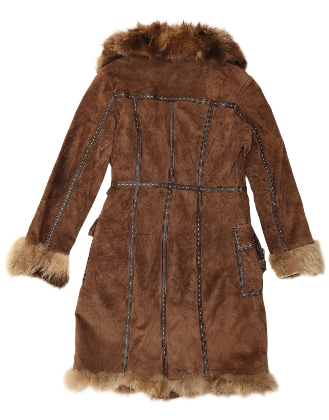 Rene Derhy damski płaszcz z zamszowego futra UK 14, średnio brązowa skóra
