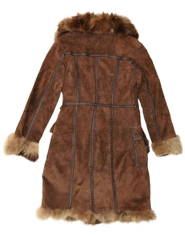 Rene Derhy damski płaszcz z zamszowego futra UK 14, średnio brązowa skóra