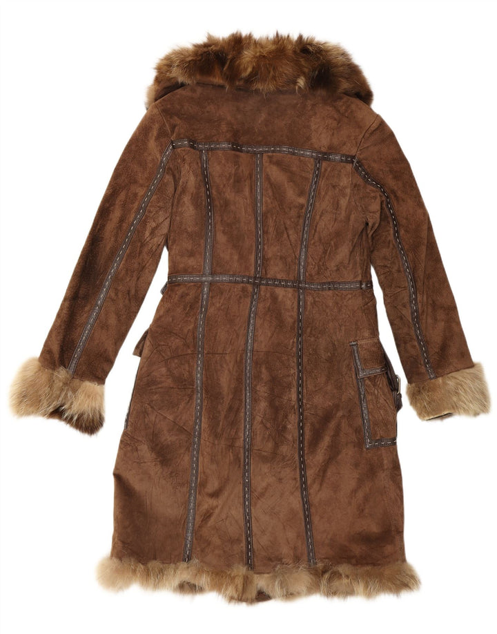 Rene Derhy damski płaszcz z zamszowego futra UK 14, średnio brązowa skóra