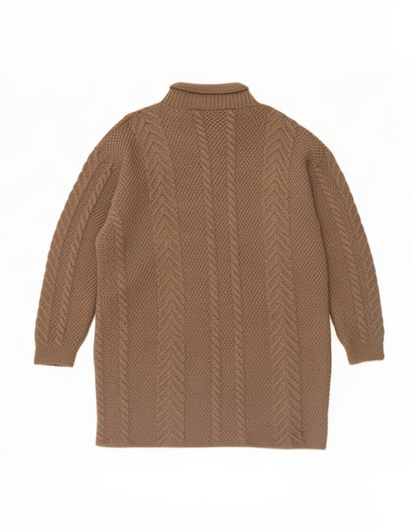 Vintage damski sweter rozpinany o przedłużonym fasonie UK 14, duży brązowy