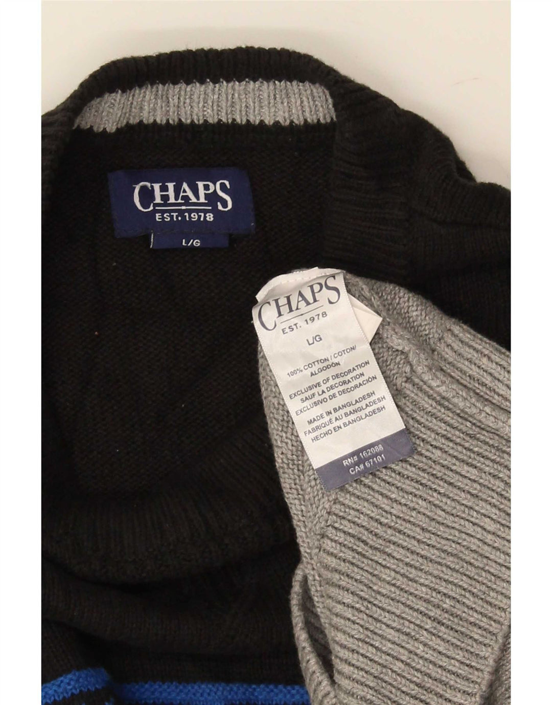 Męski sweter z wycięciem pod szyją Chaps, duży, szary, bawełniany Fair Isle