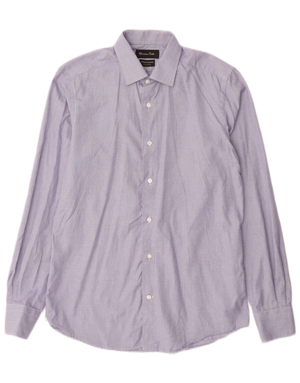 Massimo Dutti Mens Shirt Size 38 Medium Blue Houndstooth