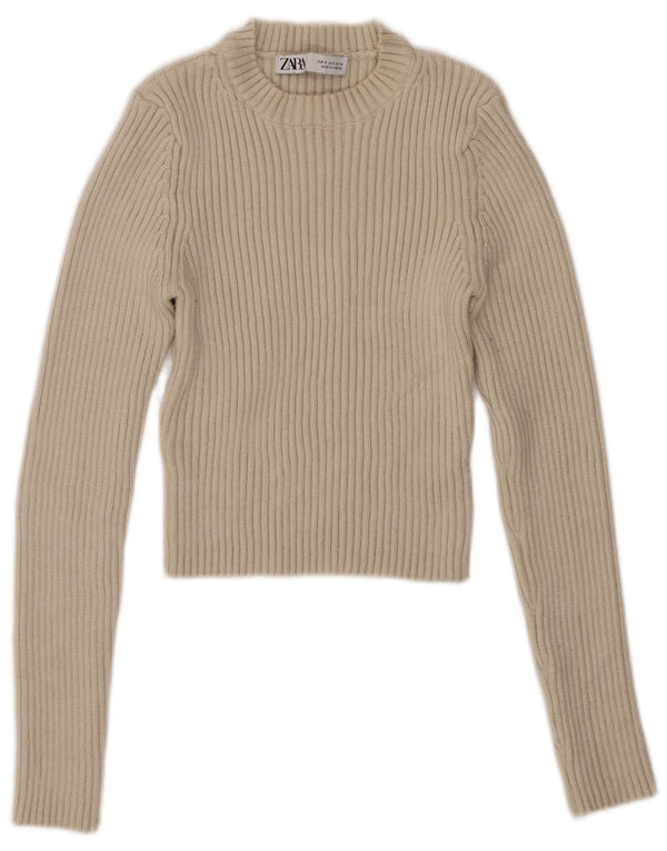 Damski sweter Zara z okrągłym dekoltem UK 8 Small Beżowa wiskoza