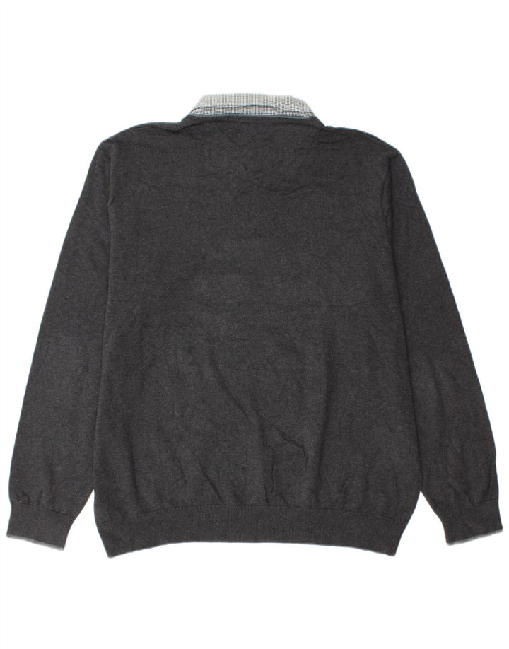 Marks & Spencer Męski sweter z dekoltem w kształcie litery V, XL, szary, bawełniany