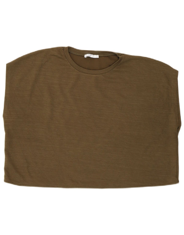 Damski krótki top bez rękawów, oversize, UK 14, średni khaki, poliester
