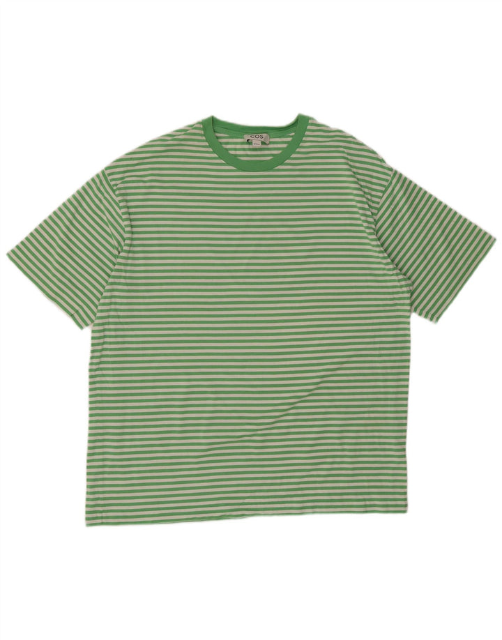 Cos Męski T-shirt Top, bawełniany, w średnie zielone paski