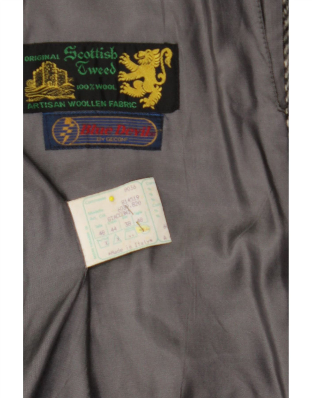 Płaszcz męski BLUE DEVIL UK 38 Średni szary wełniany w jodełkę