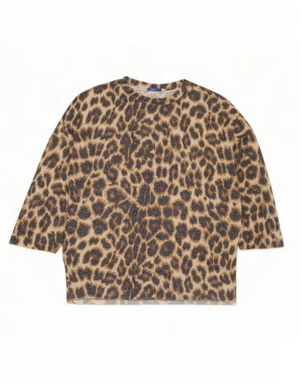 Damski top oversize Zara z rękawem 3/4, UK 10, mały, brązowy, wiskoza z nadrukiem zwierzęcym