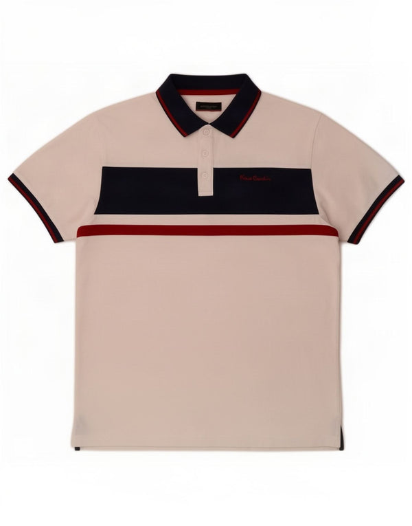 Męska koszulka polo Pierre Cardin, duża, biała, bawełniana w bloki kolorów