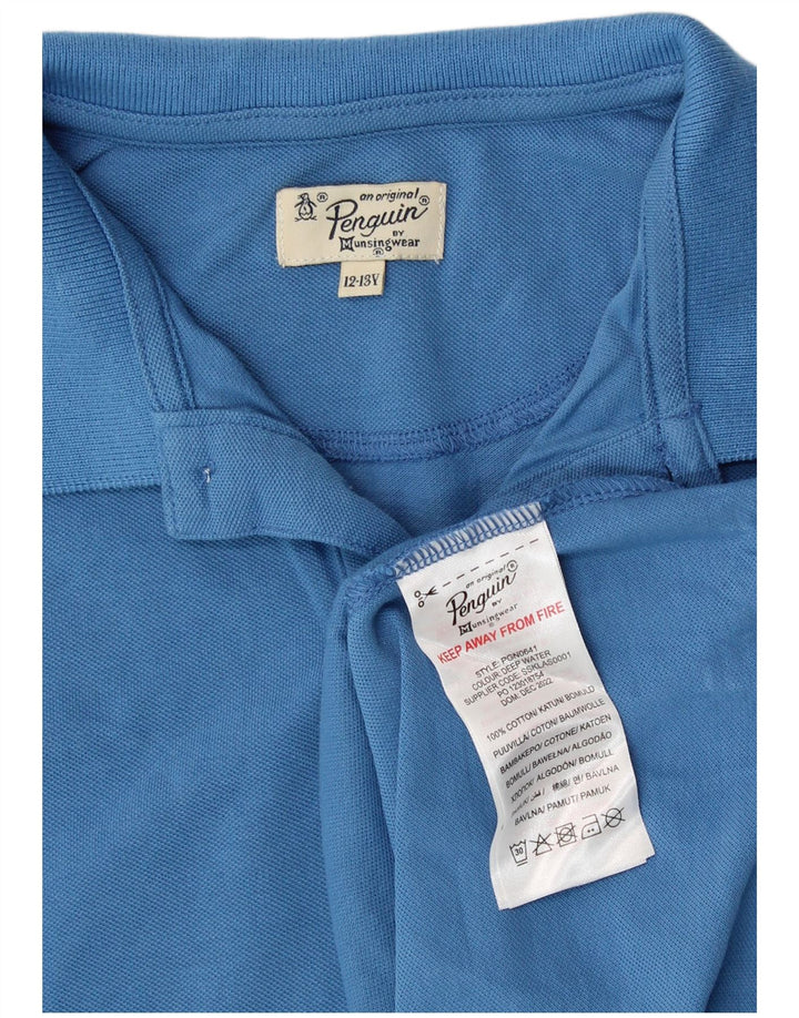 PENGUIN Boys Polo Shirt 12-13 Years Blue Cotton