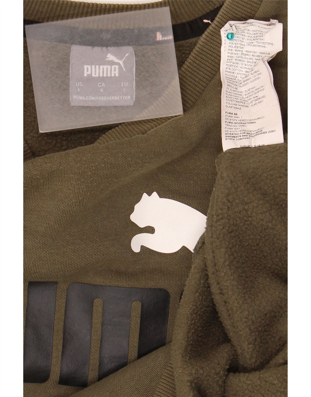 Męski sweter z grafiką PUMA, duży, bawełniany khaki
