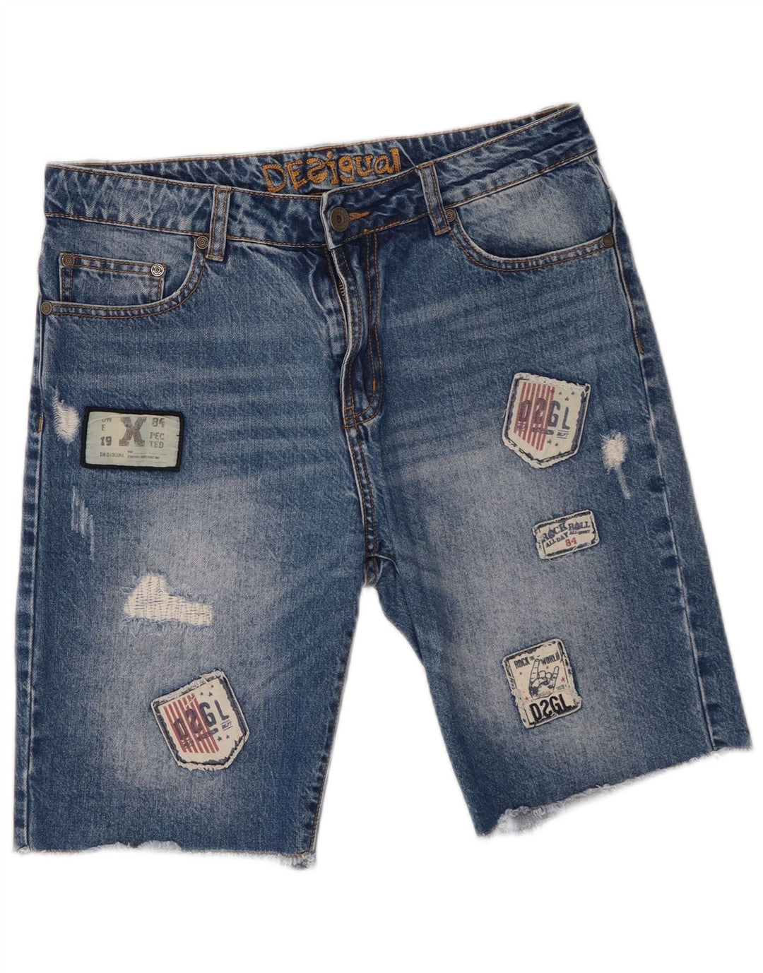 Męskie spodenki jeansowe Desigual W30 w kolorze średnioniebieskim, patchworkowa bawełna