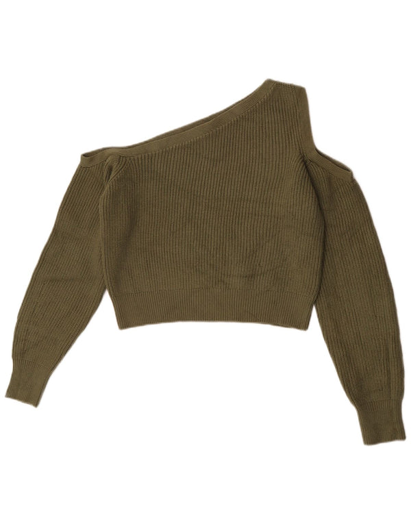 Damski sweter Zara z krótkim rękawem i dekoltem w łódkę, UK 12, średni khaki