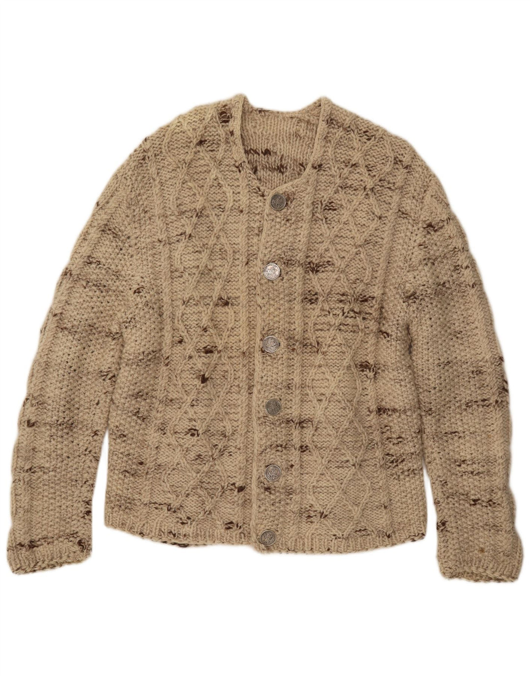 Vintage męski sweter rozpinany, duży, beżowy, nakrapiany