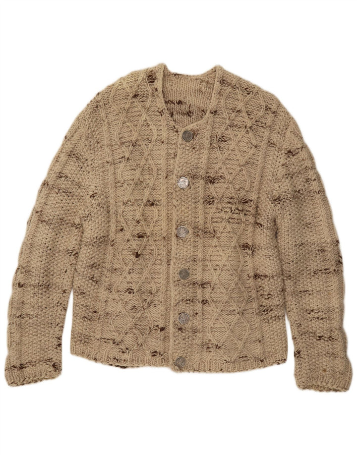 Vintage męski sweter rozpinany, duży, beżowy, nakrapiany