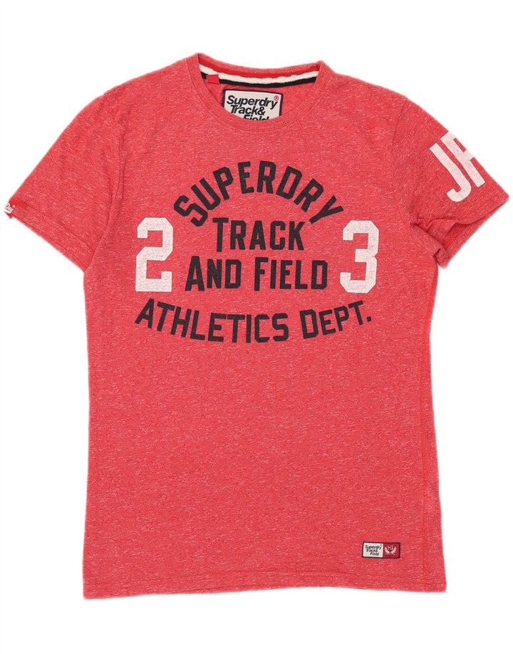 Męski T-shirt z grafiką Superdry, mały, bawełniany w czerwone plamki