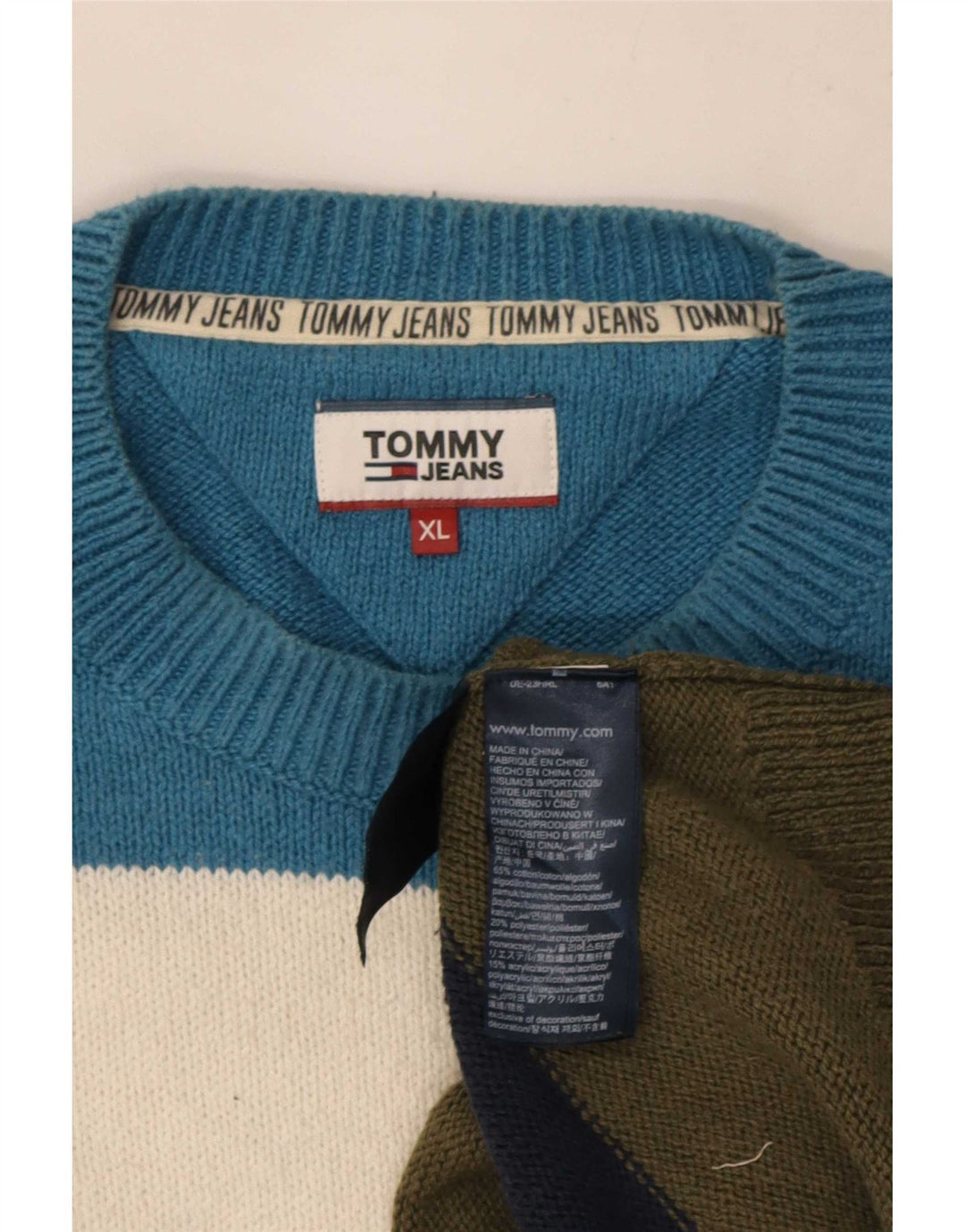 Męski sweter z okrągłym dekoltem Tommy Hilfiger XL w wielokolorowe paski