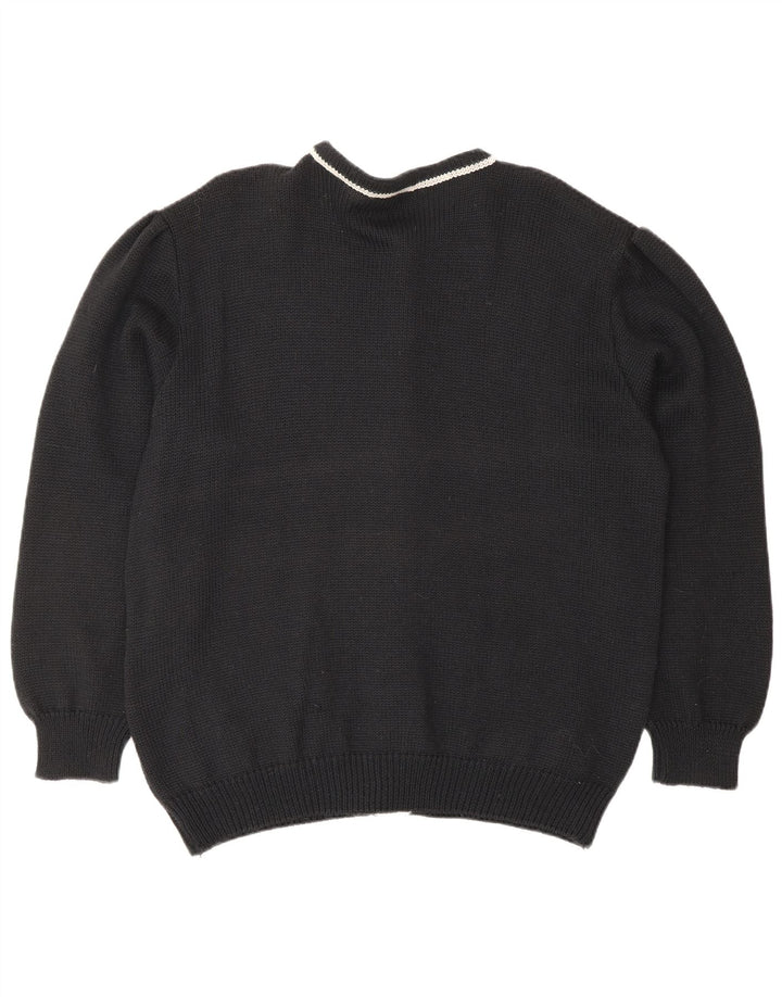 JORG PETERSON Damski sweter rozpinany EU 42, duża, czarna, wełniana w kwiaty