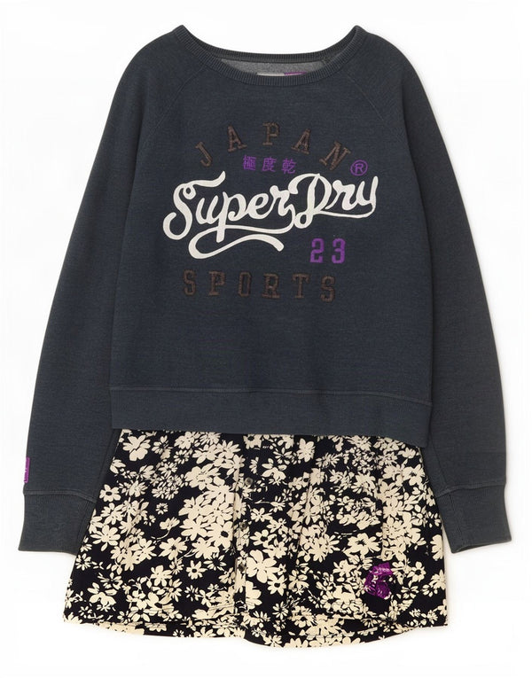 Damska bluza z kapturem Superdry Graphic, sukienka UK 16, duża, granatowa