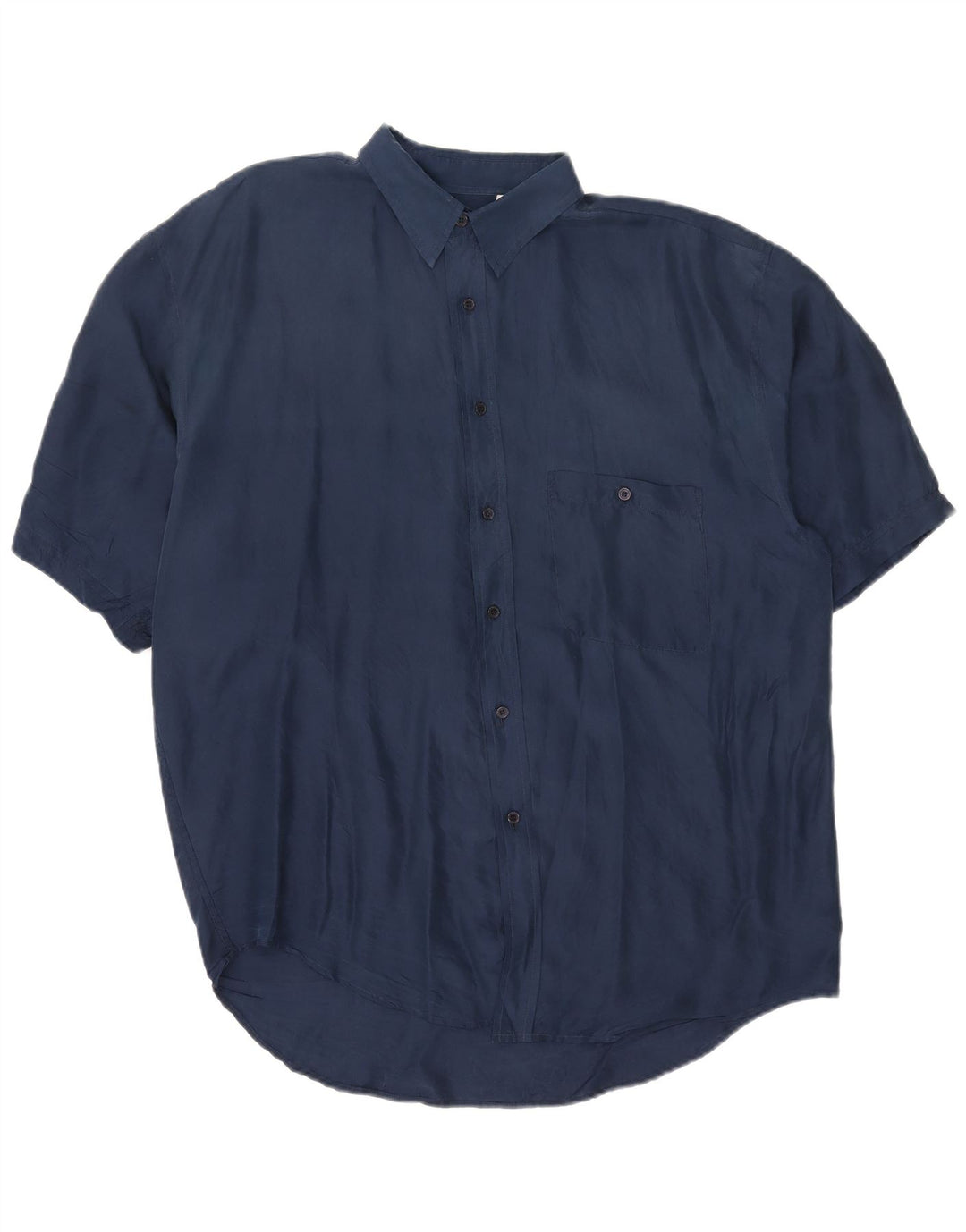 Koszula męska z krótkim rękawem w stylu vintage XL, granatowa, jedwabna