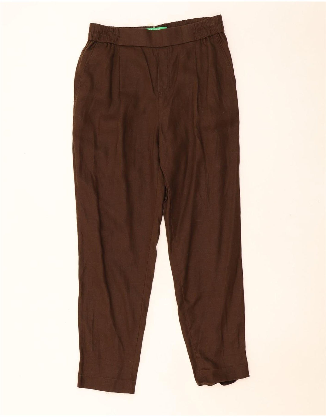 BENETTON Damskie zwężane spodnie Chino Medium W28 L27 Brązowe lniane