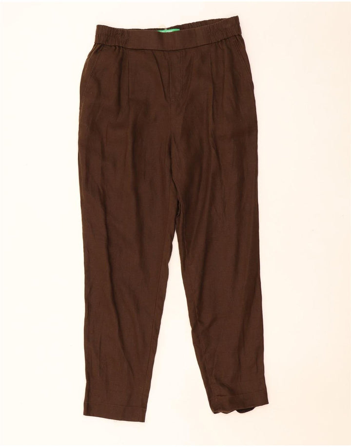 BENETTON Damskie zwężane spodnie Chino Medium W28 L27 Brązowe lniane