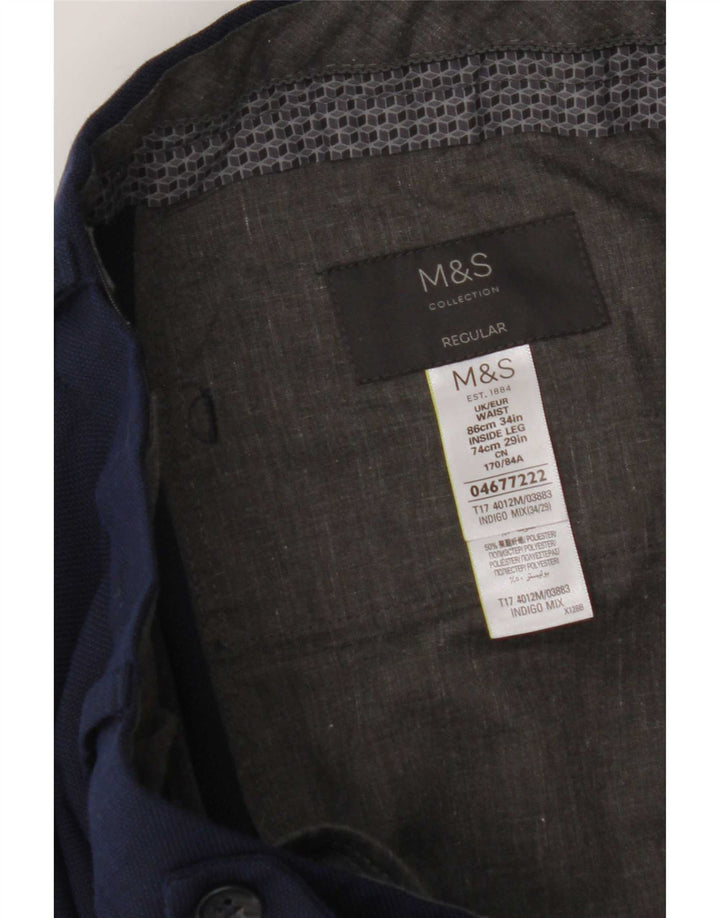 Marks & Spencer Męskie proste spodnie garniturowe W34 L29 Granatowo-wełniane