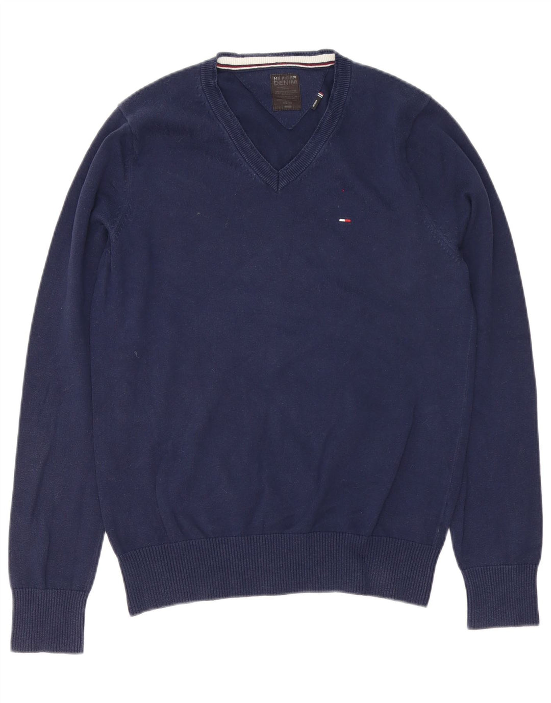 Męski sweter Tommy Hilfiger z dekoltem w kształcie litery V, średni granatowy, bawełniany