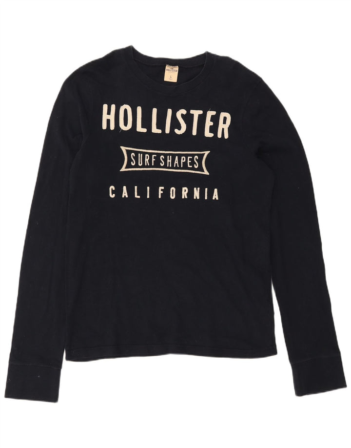 Męski top z grafiką Hollister z długim rękawem, duży, czarny, bawełniany
