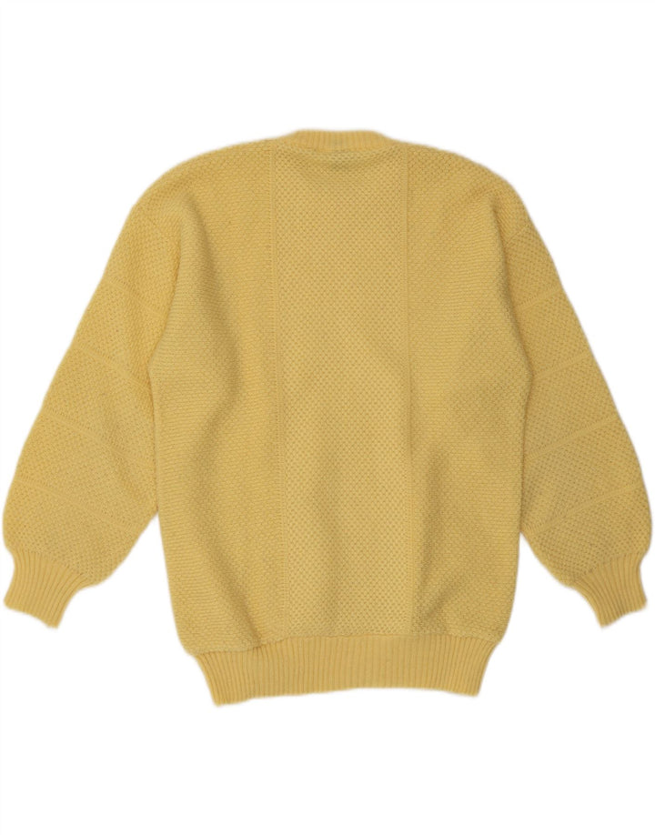 Vintage męski sweter z wycięciem pod szyją, duży, żółty akryl
