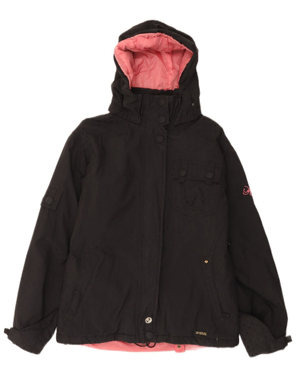 Damska kurtka wiatrówka z kapturem ANIMAL UK 10, mała, czarna, poliamidowa