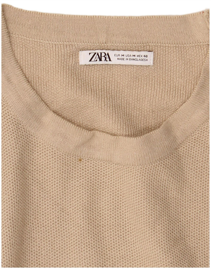 Męski sweter Zara z krótkim rękawem i okrągłym dekoltem, średni beż