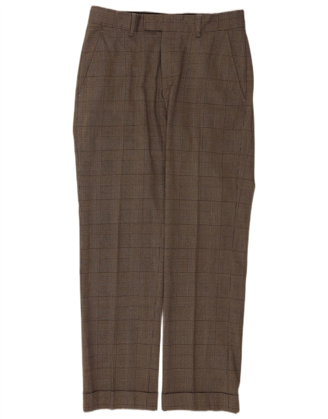 Męskie proste spodnie garniturowe Zara EU 40 Medium W31 L31 Brązowa wełniana kratka
