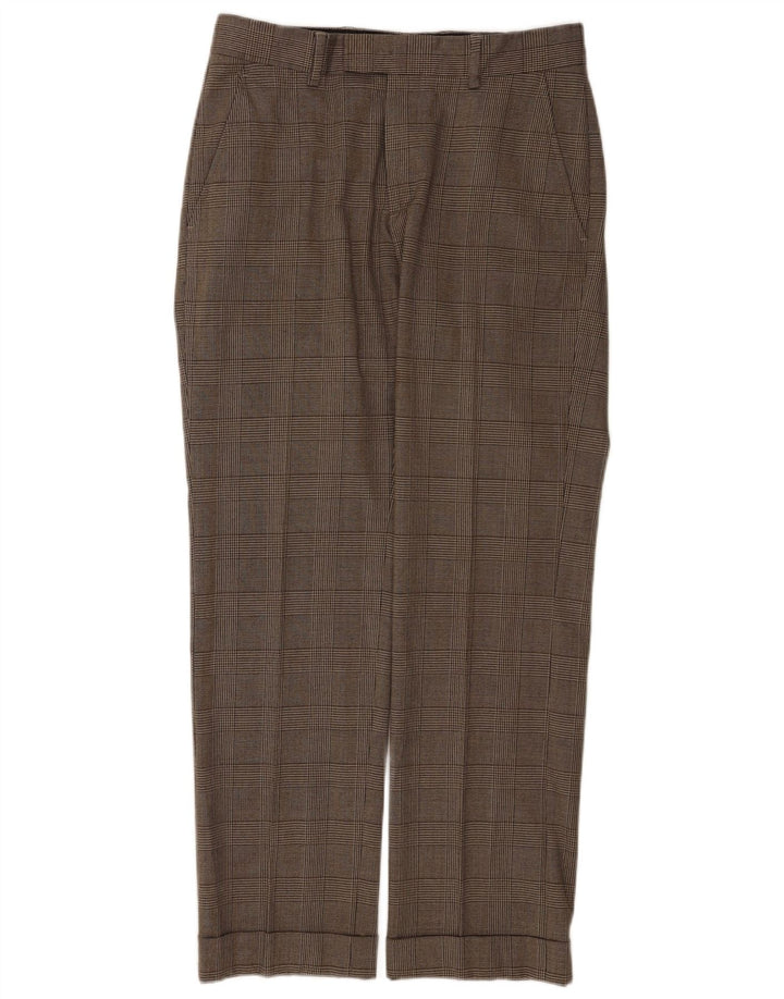 Męskie proste spodnie garniturowe Zara EU 40 Medium W31 L31 Brązowa wełniana kratka