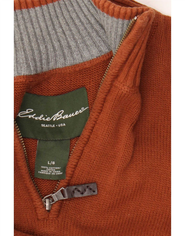 Męski sweter zapinany na zamek Eddie Bauer, duży, brązowy, bawełniany