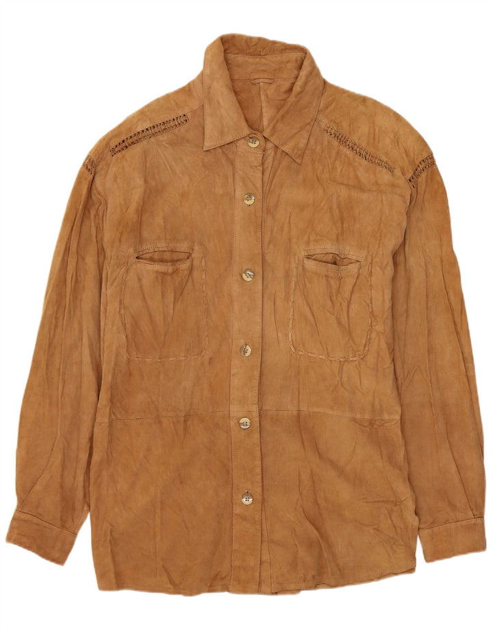 Zamszowa koszula damska w stylu vintage, UK 14, średnia beżowa skóra