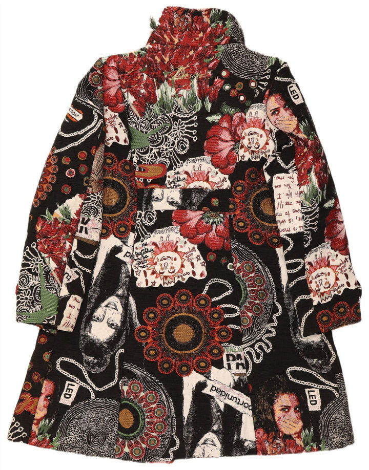 Desigual damski płaszcz w abstrakcyjny wzór EU 46 XL, czarny, kwiatowy poliester