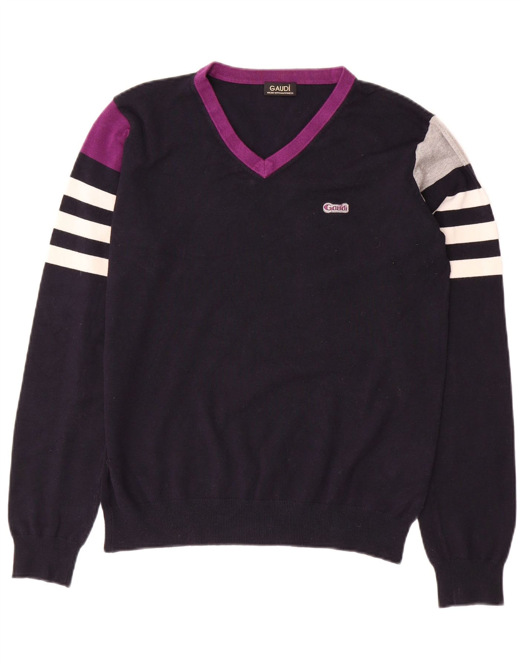 Sweter damski GAUDI z dekoltem w kształcie litery V, UK 14, średni granatowy, blok kolorów