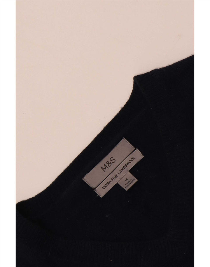 Marks & Spencer Męski sweter z dekoltem w kształcie litery V, średni granatowy, wełna owcza