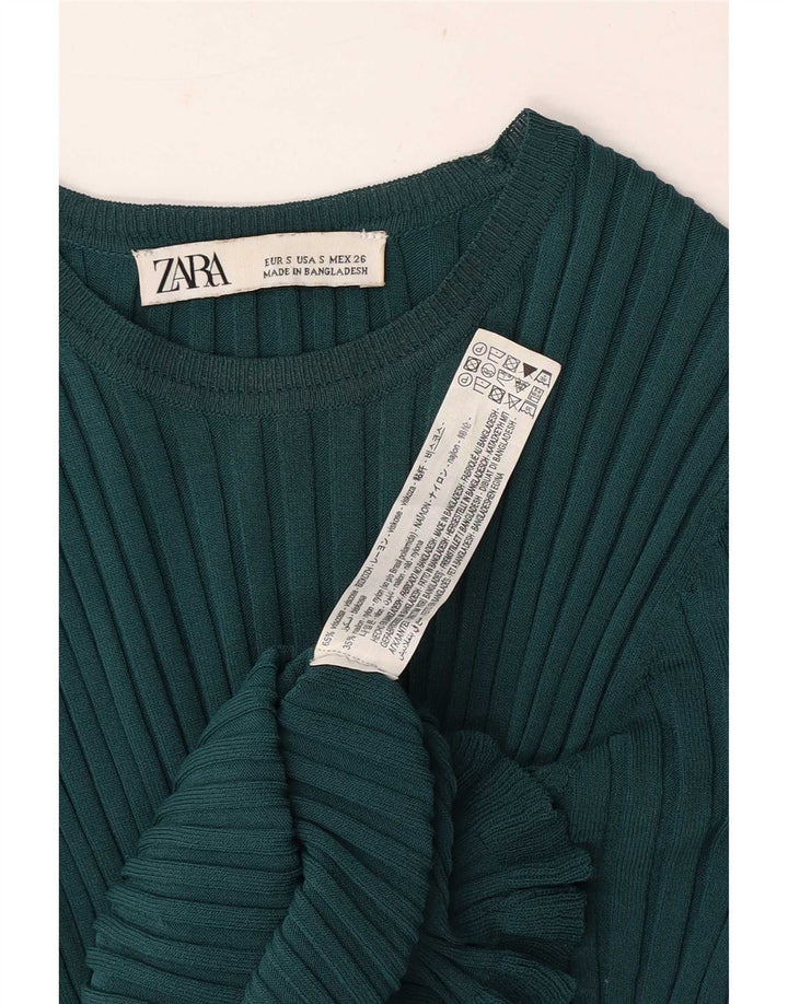 Damska bluzka o krótkim kroju Zara UK 8 Small, zielona wiskoza